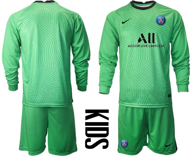 Youth 2020-2021 club Paris St German green goalkeeper long sleeve Soccer Jerseys->paris st german jersey->Soccer Club Jersey